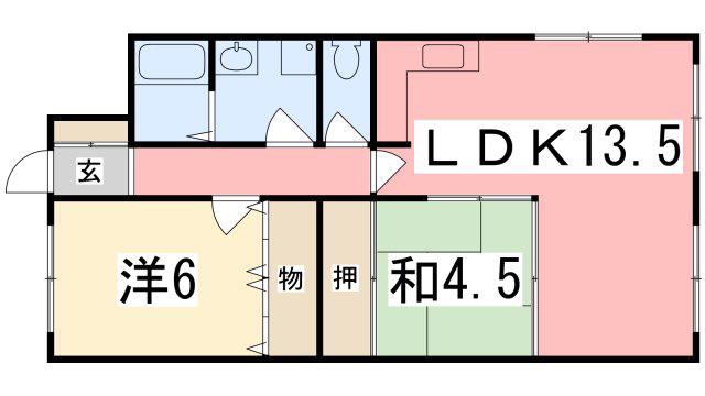 レイクサイドヴィラE棟(2LDK/1階)の間取り写真