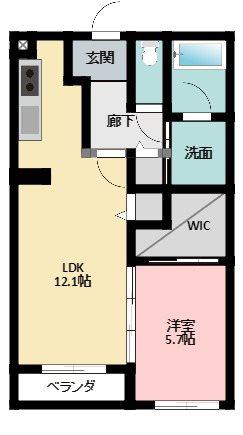 BELL TREE初生(1LDK/2階)の間取り写真