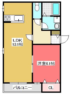 ミルクリーク飯塚(1LDK/2階)の間取り写真