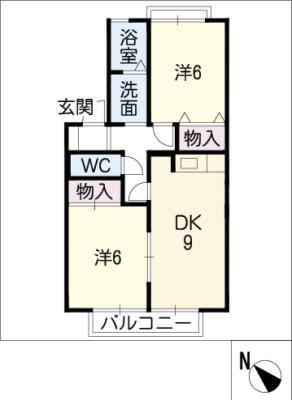 エスポワール(2DK/1階)の間取り写真