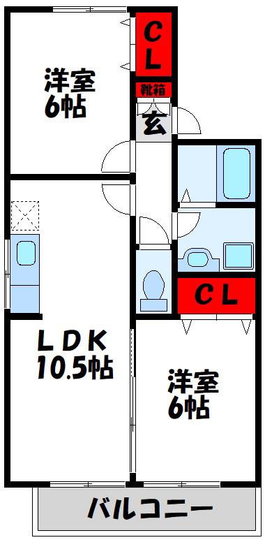 セジュール赤間(2LDK/2階)の間取り写真
