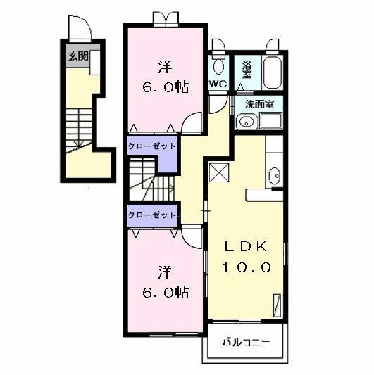 CASA YOSHIZU B(2LDK/2階)の間取り写真