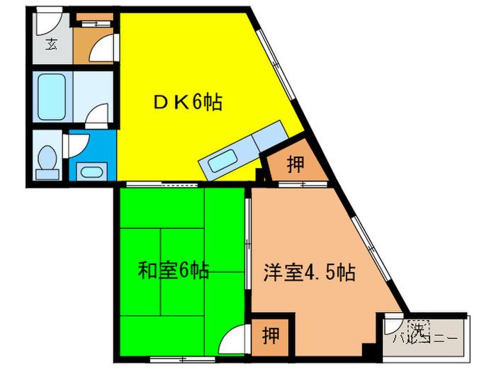 サニーサイドハイツ(2DK/2階)の間取り写真