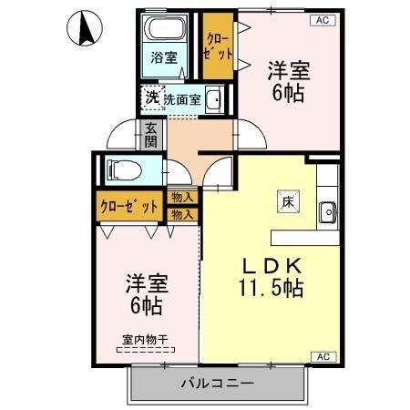 サンコーポ塩津B棟(2LDK/1階)の間取り写真