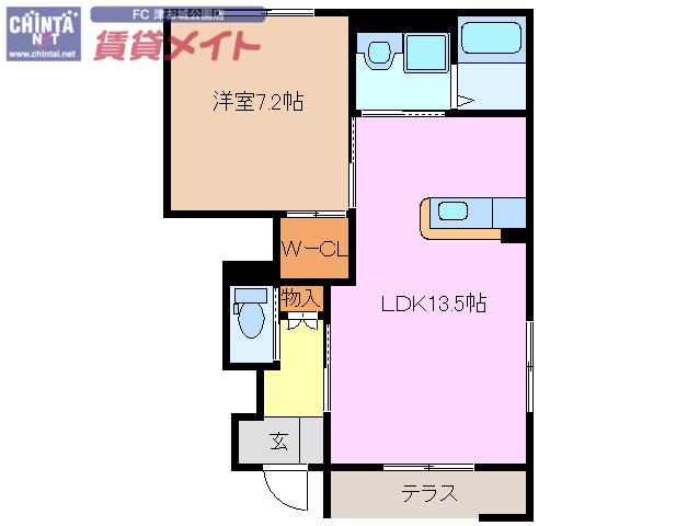 アリエス(1LDK/1階)の間取り写真