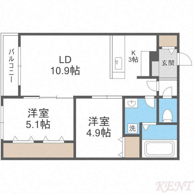 ATLANTIS HASSAMU(2LDK/5階)の間取り写真