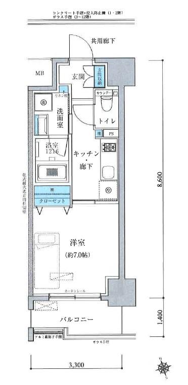 TENAS今池(1K/11階)の間取り写真
