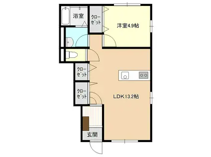 タウンコートエールII(1LDK/1階)の間取り写真