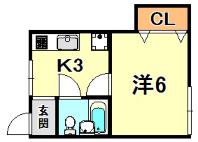 ハウス会下山(1K/1階)の間取り写真