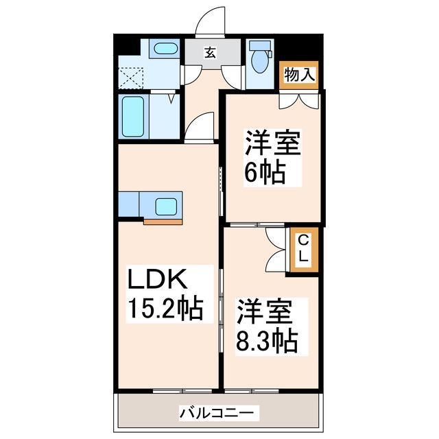 ザ・クレイン(2LDK/2階)の間取り写真