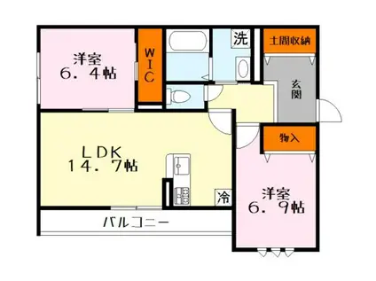 ビエノス焔魔堂(2LDK/3階)の間取り写真