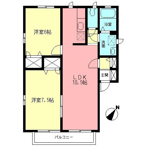 エスポワール立野C(2LDK/2階)の間取り写真