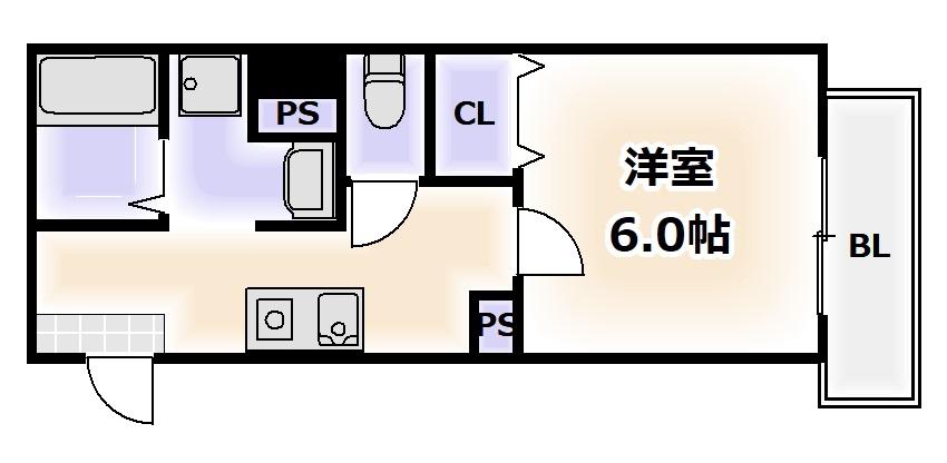 みおつくし西なんば(1K/4階)の間取り写真