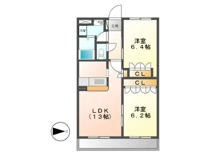 カーサレキュード(2LDK/1階)の間取り写真