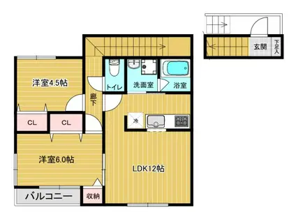 ハッピーロード B棟(2LDK/2階)の間取り写真
