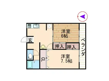 レピュート原田III(2DK/2階)の間取り写真