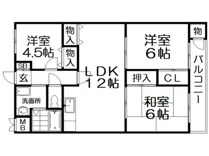 リバティー交北II(3LDK/1階)の間取り写真