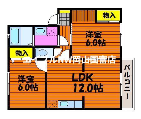 ファーム・ヴィレッジD(2LDK/2階)の間取り写真