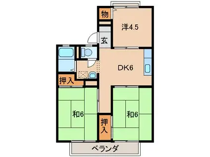 メゾン楠見中 B棟(3DK/2階)の間取り写真