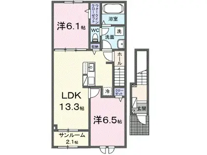 エアリー・グレイスIII(1LDK/2階)の間取り写真