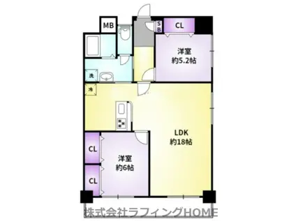 サザンコート久留米(2LDK/5階)の間取り写真