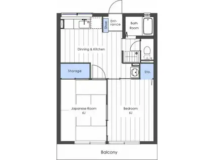 殿山ヒルズ B棟(2DK/1階)の間取り写真