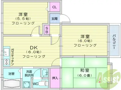 MARUTOMO C(3DK/2階)の間取り写真