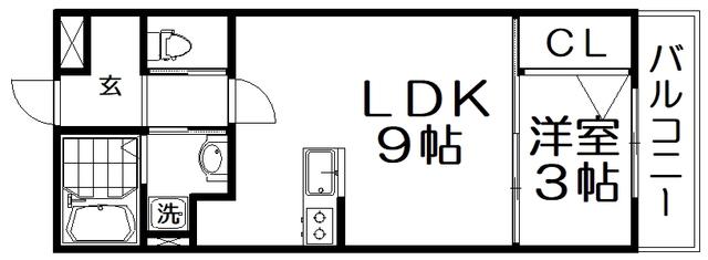CHOU CHOU MAKINOSAKA(1LDK/3階)の間取り写真