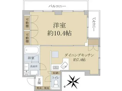 スクエアフリー(1DK/3階)の間取り写真