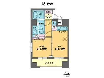 カスタリア新富町(1DK/2階)の間取り写真