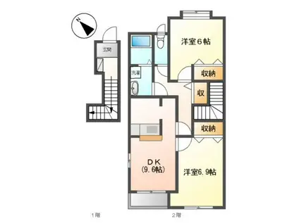 ヴィアレジデンスII(2DK/2階)の間取り写真