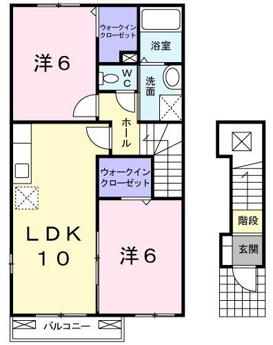 グランコートB(2LDK/2階)の間取り写真