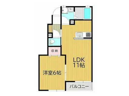 ウッディバード庭瀬(1LDK/1階)の間取り写真