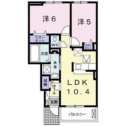 シャンティ II(2LDK/1階)の間取り写真