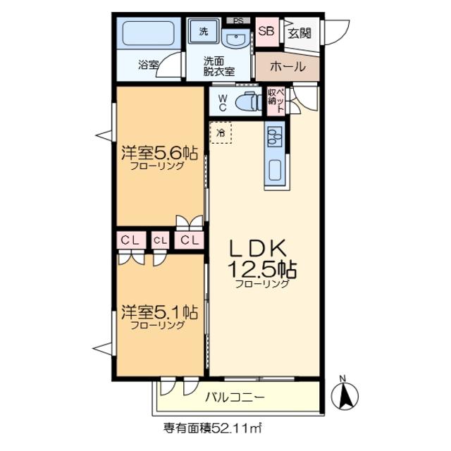 BONHEUR DE CHIEN KITAAYASE(2LDK/3階)の間取り写真