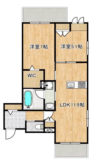 イースト SEDONAイーストセドナ(2LDK/3階)の間取り写真