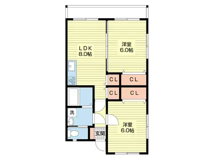 エクレシア花園(2LDK/2階)の間取り写真