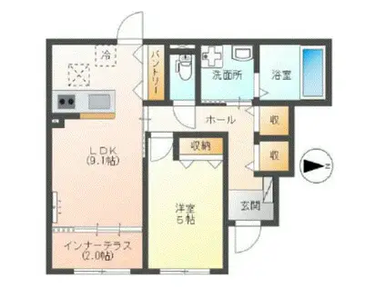 大阪市東成区玉津3丁目(1LDK/2階)の間取り写真
