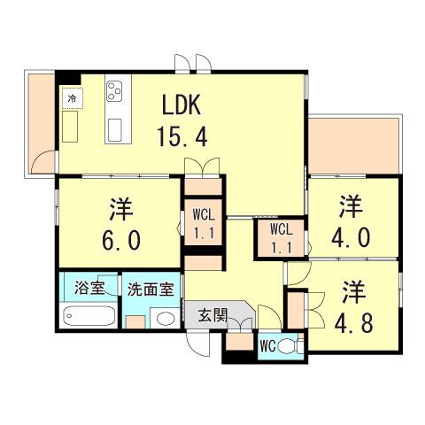HEBEL MAISON 塚口(3LDK/3階)の間取り写真