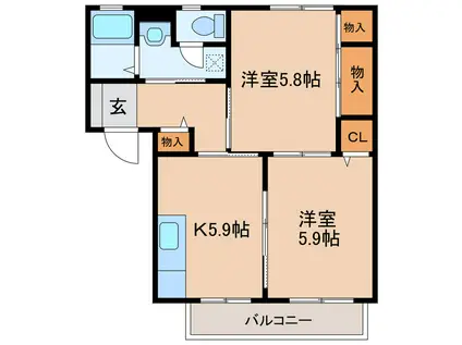 ブリーズ柳(2K/2階)の間取り写真