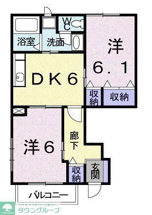 リヴィエールB(2DK/1階)の間取り写真
