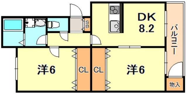 ときわ塩屋レクラン(2DK/2階)の間取り写真