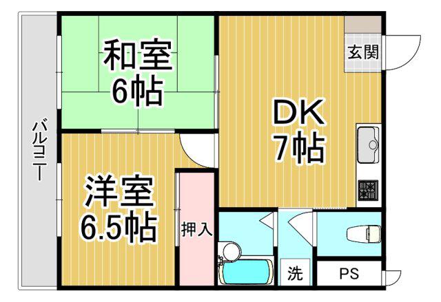 ベアコート塚口(2DK/3階)の間取り写真