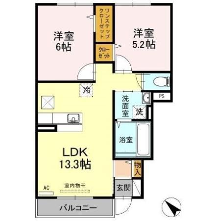 エスポワールA棟(2LDK/1階)の間取り写真
