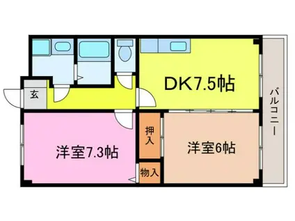 ロイヤルエクセーヌII(2DK/1階)の間取り写真