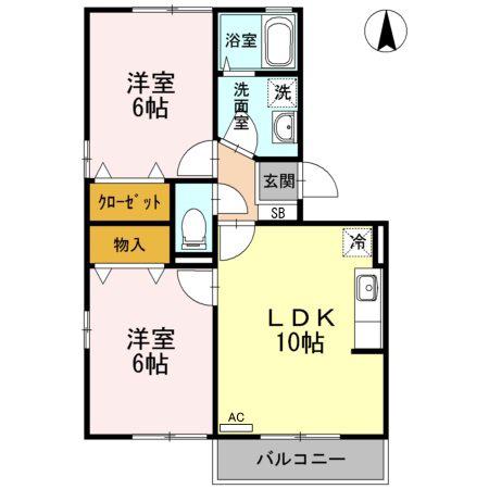 グランドソレーユ C棟(2LDK/3階)の間取り写真