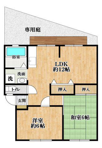 サンビレッジキタイA棟(2LDK/1階)の間取り写真