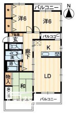 リベール栗林(3LDK/2階)の間取り写真