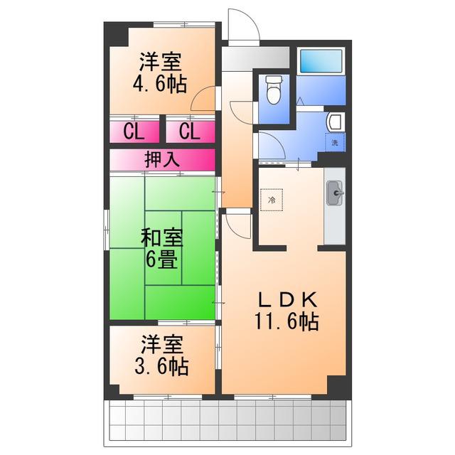 リアンジェ泉大津(3LDK/5階)の間取り写真