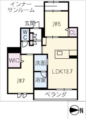 アンビエラ緑丘(2LDK/3階)の間取り写真